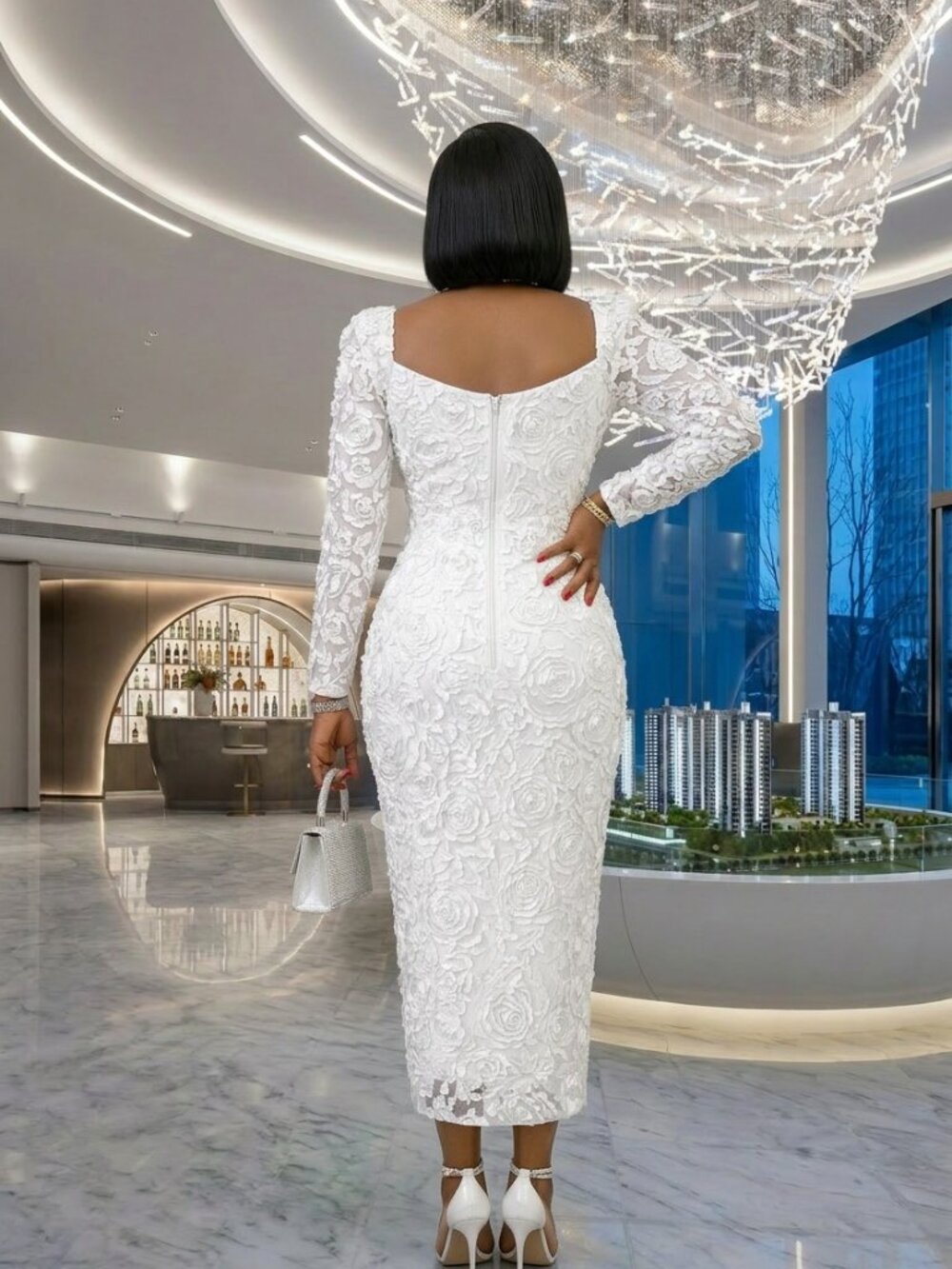 Bianca Ruffled Roses Dress - White - Picture 2 of 2